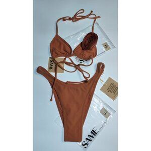 SAME Los Angeles Rosette 90s Faux Suede Bikini XS/S Rust NWT
